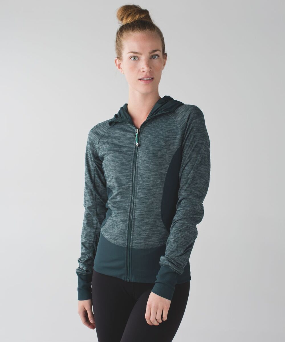 lululemon | in flux dark fuel green zip up reversible women's hooded jacket sz 8